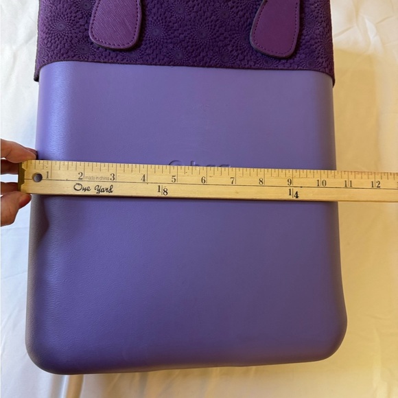 O bag Elegant Purple Tote with Structured Design and Charm Accent with trim - Picture 10 of 12